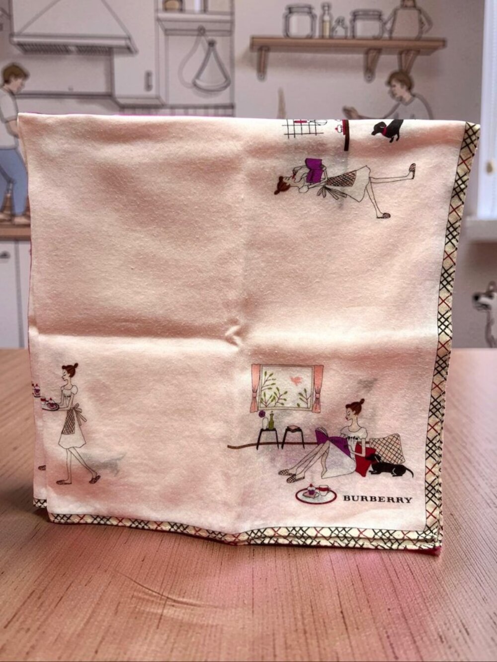 Burberrys Mini Scarf cotton 19.5" ligh pink beic=ge novacheck dogs and girl (87 - Picture 10 of 10